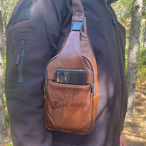 Unisex Leather Bags - Brown, Genuine Leather Chest Bag, Sling Bag, Crossbody Purse  Messenger Shoulder Bag - Unique Unique Gift