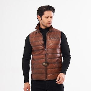 Men's Leather Puffer Vest | Handmade with Care | Exquisite Design  100% Lamb Leather | Unique Gift - Free Shipping -Limited Edition
