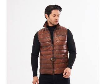 Men's Leather Puffer Vest | Handmade with Care | Exquisite Design