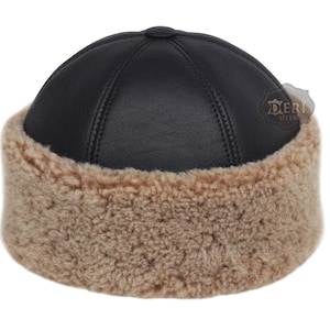 Unisex 100% schapenvacht winterbont beaniemuts - handgemaakte leren muts - warme muts - uniek wintercadeau - gratis expresverzending