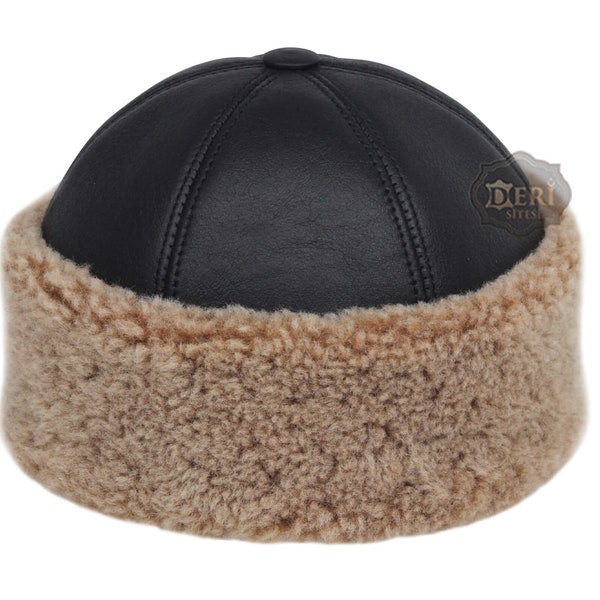 Unisex 100% Shearling Sheepskin Winter Fur Beanie Hat - Handmade Leather Hat - S - M - L - XL - 2XL