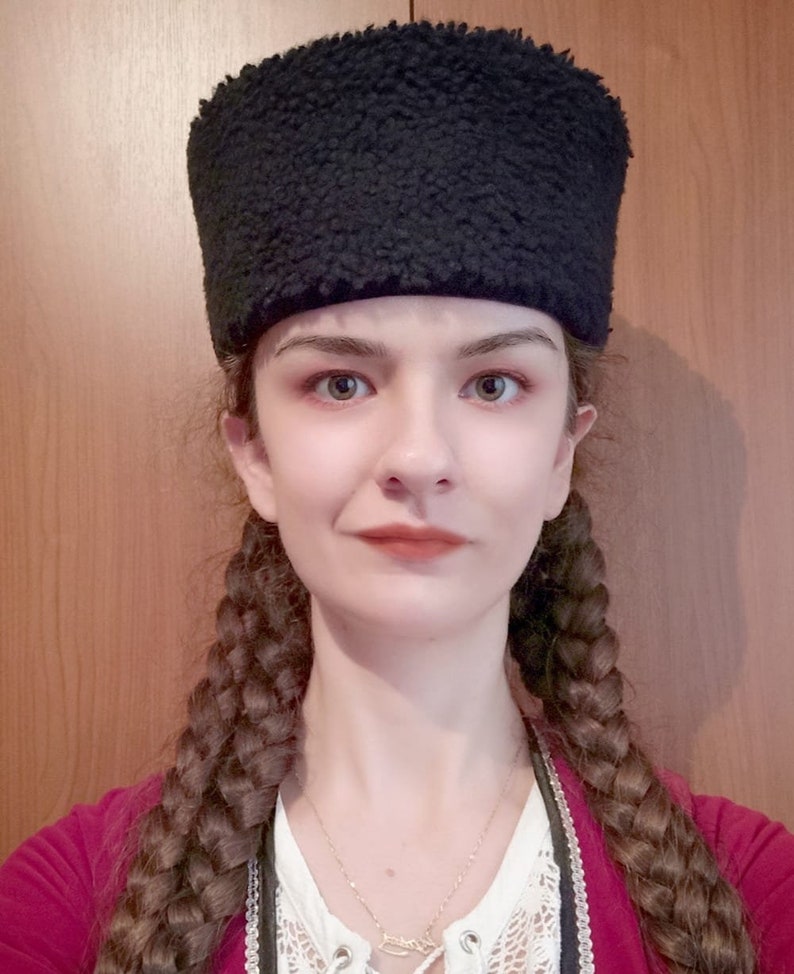Black Sheepskin Caucasus Hat Unisex Winter Hat Handmade Leather Hat Medieval Hat Anatolian Hat XS S M L XL 2XL image 1