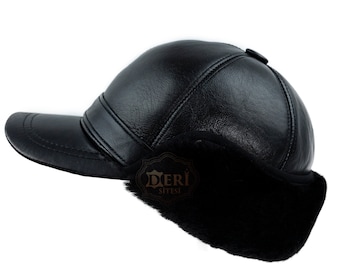 Winter Leather Baseball Cap Earflap Fitted Hats Men Soft Hunting Hat - M - L - XL - 2XL