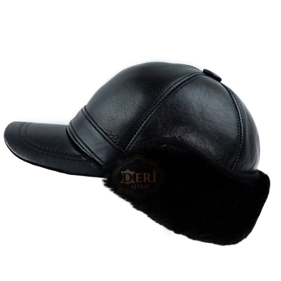 Winter Leather Baseball Cap Earflap Fitted Hats Men Soft Hunting