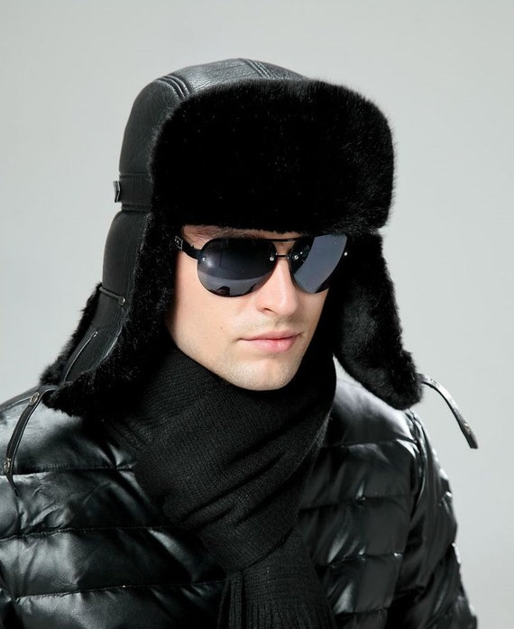 Men's Sheepskin Leather Bomber Hat Winter Trapper Ushanka Aviator Russian  Hats -  Canada