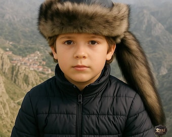 Kids Fur Hat - Boys Winter Hats, Sheepskin Leather Cap – Handmade Warm Lambskin Shearling Gift