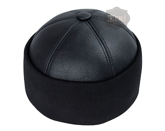 Chapeau en cuir Casquette en cuir Chapeau d’hiver Bonnet en cuir noir avec textile extensible Chapeau en cuir de mouton