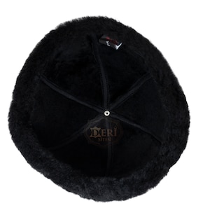 Bonnet d'hiver en fourrure chaude noir en cuir véritable, chapeau en cuir véritable, chapeau d'hiver unisexe en peau de mouton, casquette en cuir faite main XS-S-M-L-XL-2XL image 5