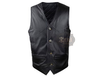 Comfortable Black Vest for Men Made of Genuine Lamb Leather with Free Shipping