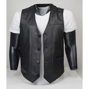 Men's Leather Vest - Soft Black Lambskin Motorcycle Waistcoat- Handmade Fit Turkish Sheepskin Gilet