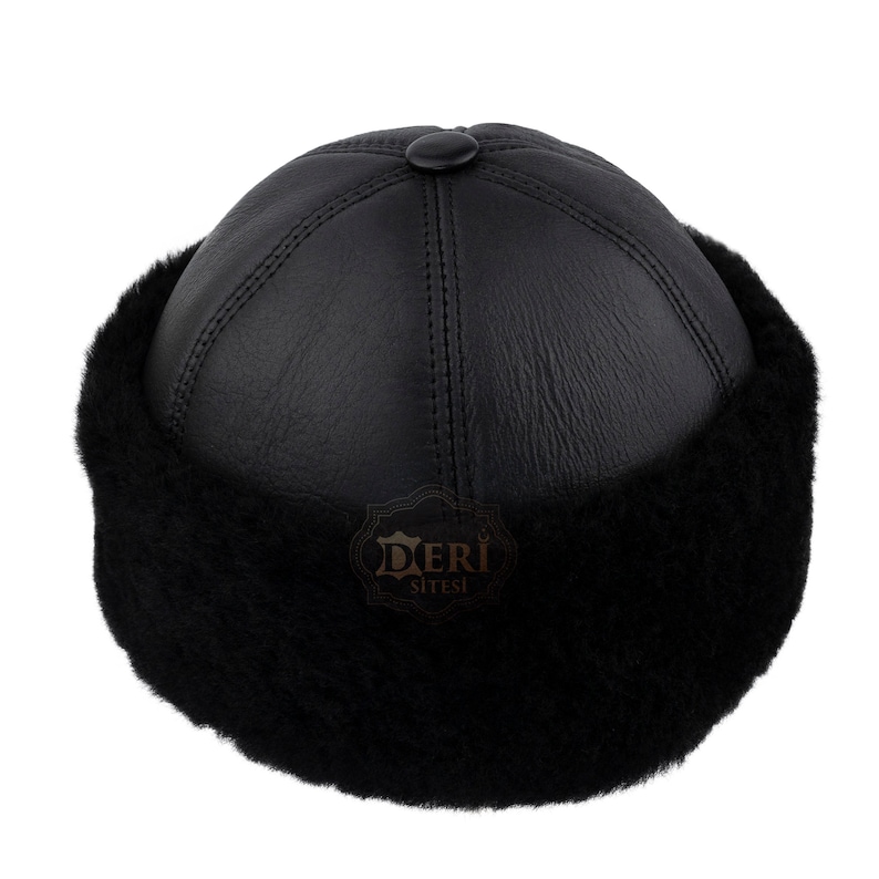 Bonnet d'hiver en fourrure chaude noir en cuir véritable, chapeau en cuir véritable, chapeau d'hiver unisexe en peau de mouton, casquette en cuir faite main XS-S-M-L-XL-2XL image 3