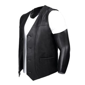 Men's Leather Vest - Soft Black Lambskin Motorcycle Waistcoat- Handmade Fit Turkish Sheepskin Gilet