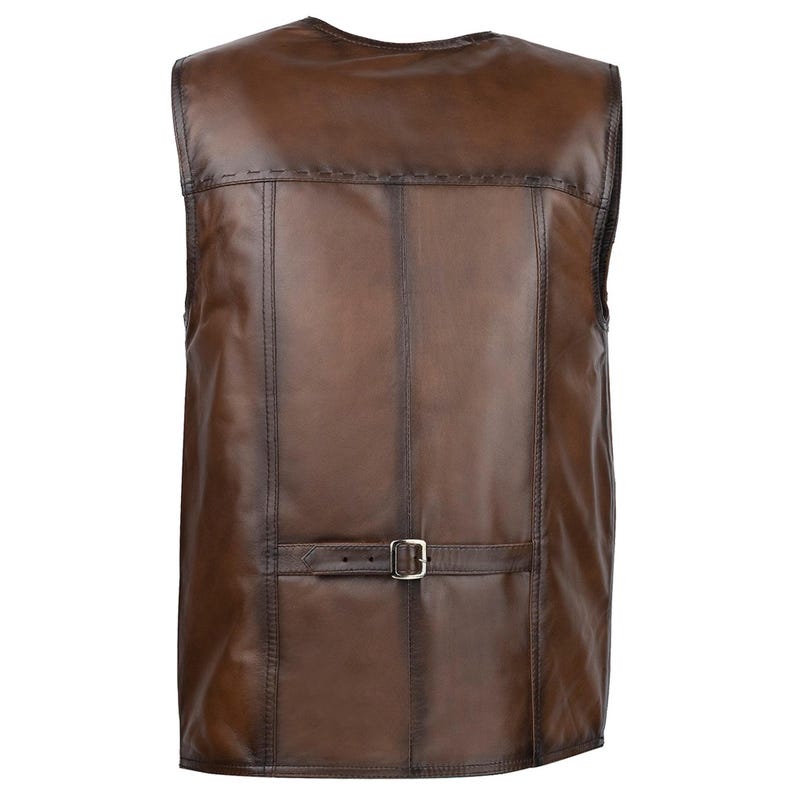 Men's Leather Vest - Soft Brown Lambskin Motorcycle Waistcoat- Handmade Fit Turkish Sheepskin Gilet