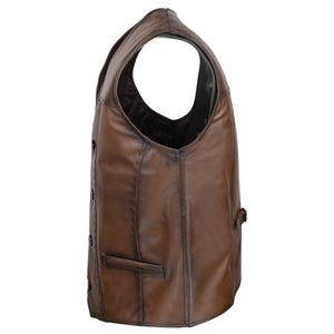 Men's Leather Vest - Soft Brown Lambskin Motorcycle Waistcoat- Handmade Fit Turkish Sheepskin Gilet