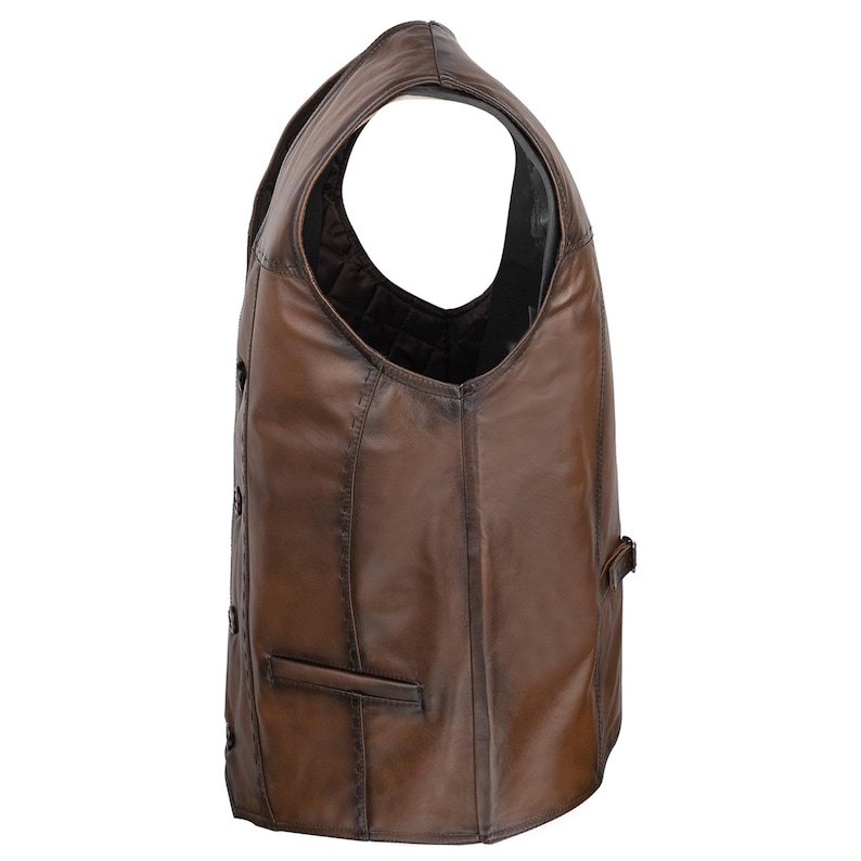 Men's Leather Vest - Soft Brown Lambskin Motorcycle Waistcoat- Handmade Fit Turkish Sheepskin Gilet