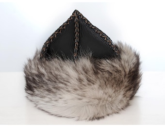 Ertugrul Traditional Turkish Hat – Sheepskin Hats - Wolf Medieval Braided Archery Style Cap, Central Asian