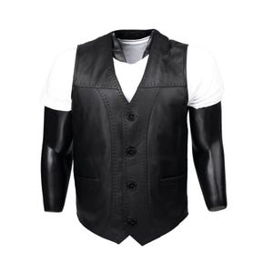 Men's Leather Vest - Soft Black Lambskin Motorcycle Waistcoat- Handmade Fit Turkish Sheepskin Gilet
