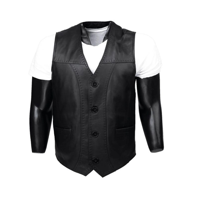 Men's Leather Vest - Soft Black Lambskin Motorcycle Waistcoat- Handmade Fit Turkish Sheepskin Gilet