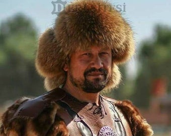 Sombreros de cazador de pieles tradicionales mongoles para hombres, sombreros de invierno, sombrero de invierno para hombres, piel de mapache y cuero real - regalos de Navidad para él