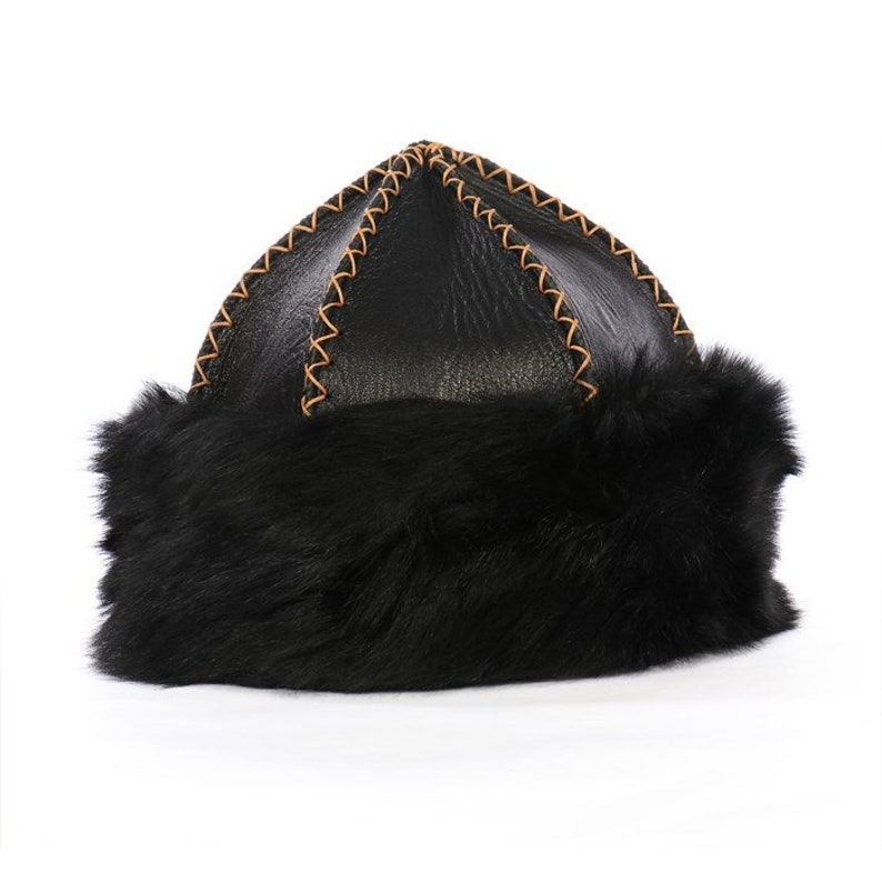 Chapeau turc médiéval Chapeau en cuir fait main Chapeau en peau de mouton Chapeau anatolien Chapeau d'hiver S M L XL 2XL image 1