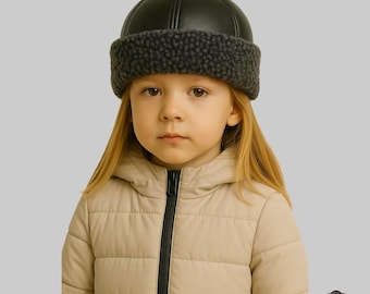 Girls Winter Hat - Sheepskin Leather Hats – Handmade Fur Lined Cap, Warm Traditional Style