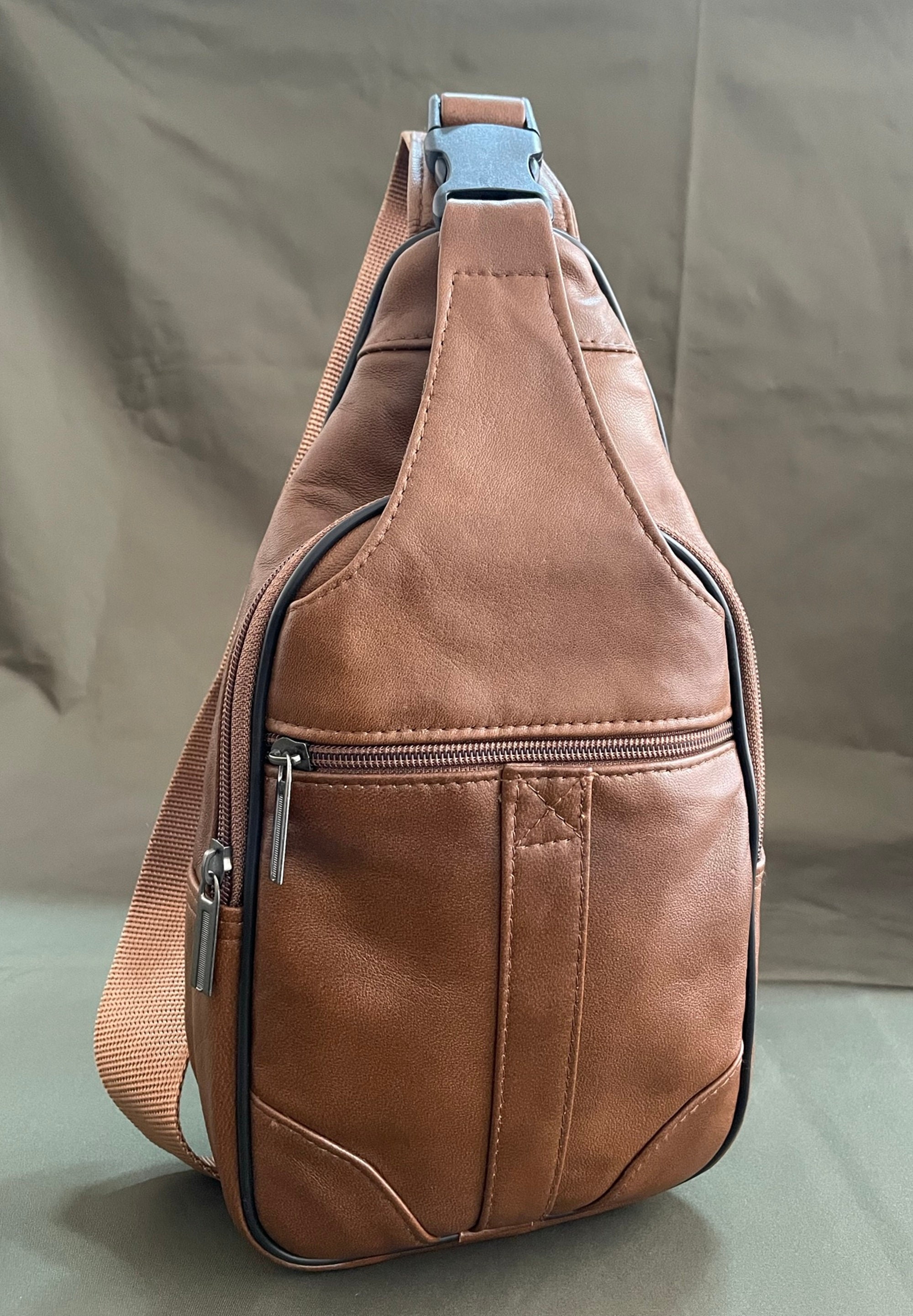 Unisex Leather Bags Brown Genuine Leather Chest Bag Sling Etsy