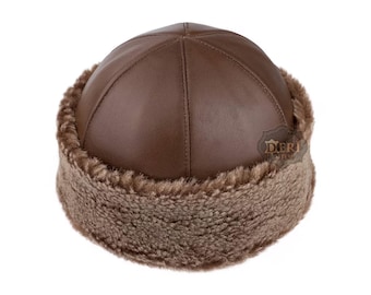 Brown Sheepskin Hat, Leather Fur Winter Hats, Warm Beanie – Handmade Anatolian Cap, Cold Weather