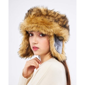 Wolf Fur Women&#39;s Hat, Mongolia Fur Hat, Brown Faux Fur Hat, Lambskin Fur Hat, Fashion Hat, Leather Hat, Winter Hat - Unique Gift