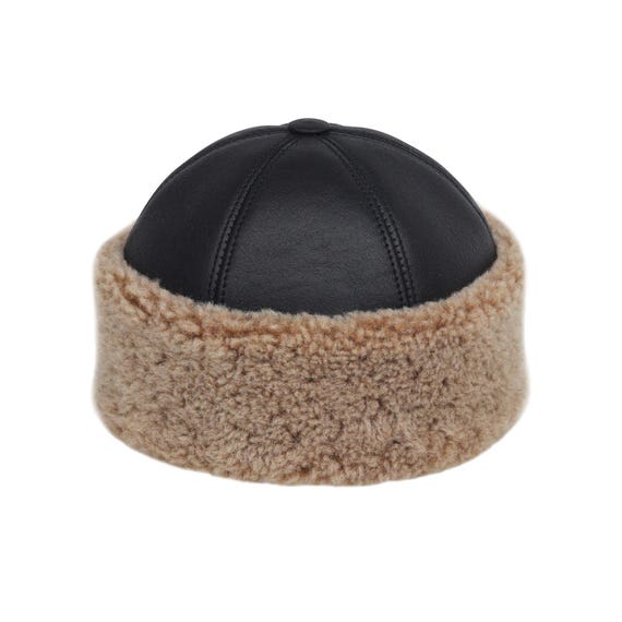 Genuine Sheepskin Leather Shearling Wool Beanie Hat Hand Stitched Winter Cap Unisex Genuine Sheepskin Leather Shearling Wool Beanie Hat  main image 4