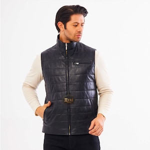 Handcrafted Black Lambskin Leather Vest – Men’s Sports Style Waistcoat, Classic Outdoor Wear
