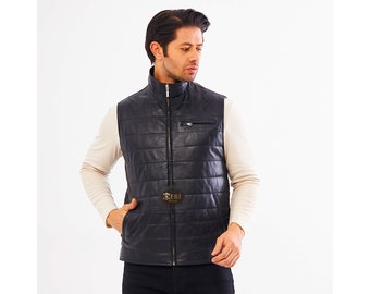 Elevate Your Style: Black Leather Sports Vest for Men - Derisitesi