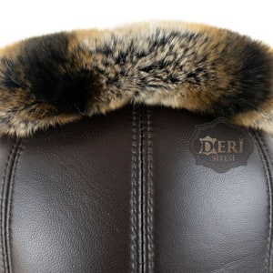 Bruine Rex konijnenbont lederen vlieger Russische Ushanka Trapper winterbontmuts voor heren beste cadeau afbeelding 9