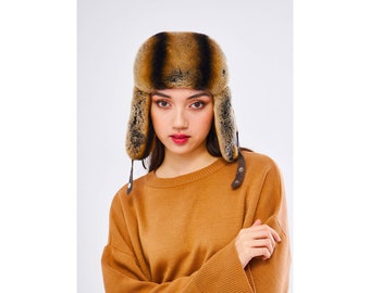 Brown Rex Rabbit Fur Ushanka – Women's Handcrafted Leather Trapper