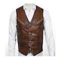 Men\u2019s Brown Leather Vest \u2013 100% Lamb, Handcrafted Soft Sheepskin Cowboy Waistcoat, Jerkin Style product logo