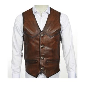 Mannen Bruine Leren Vest - 100% Lamsvacht, Zacht Schapenleer, Gratis Verzending