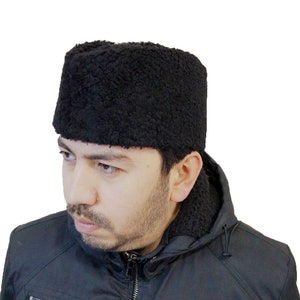 Chapeau kalpak anatolien en peau de mouton noir Chapeau en cuir fait main Chapeau turc Papakha image 7