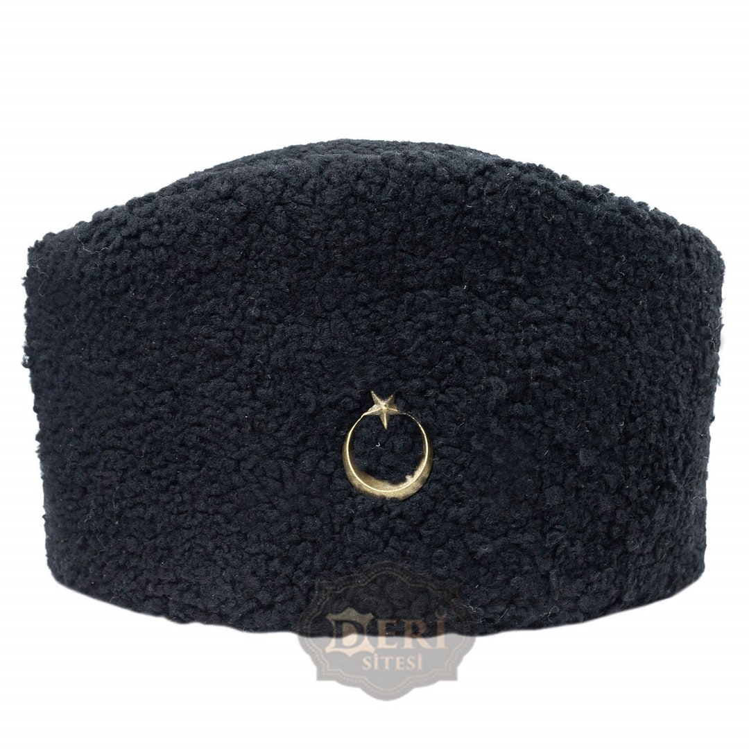 Atatürk Hat Black Sheepskin Unisex Winter Hat Handmade Leather Hat