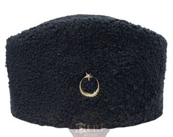 Chapeau Atatürk - Peau de mouton noire - Chapeau d'hiver unisexe - Chapeau en cuir fait main - Chapeau anatolien - TP - S - M - L - XL - 2XL