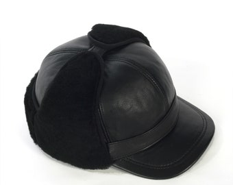 Casquette de baseball en cuir d'hiver Earflap Fitted Hats Hommes Chapeau de chasse doux - S - M - L - XL - 2XL