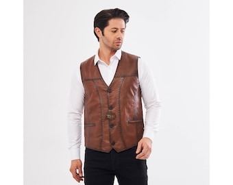 Derisitesi Men's Brown Leather Vest: Epitome of Timeless Elegance