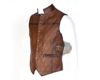 Gilet in pelle da uomo slim fit - Gilet in morbida pelle di agnello al 100% - Gilet in pelle marrone - Gilet in pelle nera