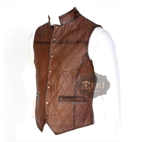 Mens Leather Vest - 100% Lamb Soft Leather Vest - Brown Leather Vest - Black Leather Vest - Soft Sheepskin Vest - Slim Fit