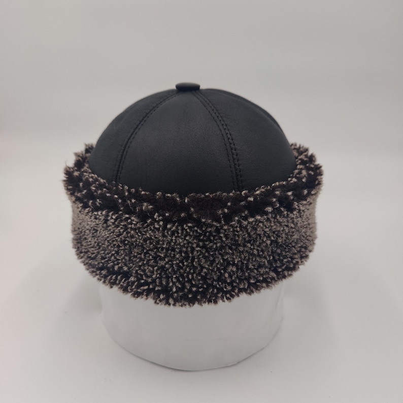 Shearling Sheepskin Leather Fur Hat – Unisex Winter Cap, Handmade Genuine Lambskin Warm Headwear image 11