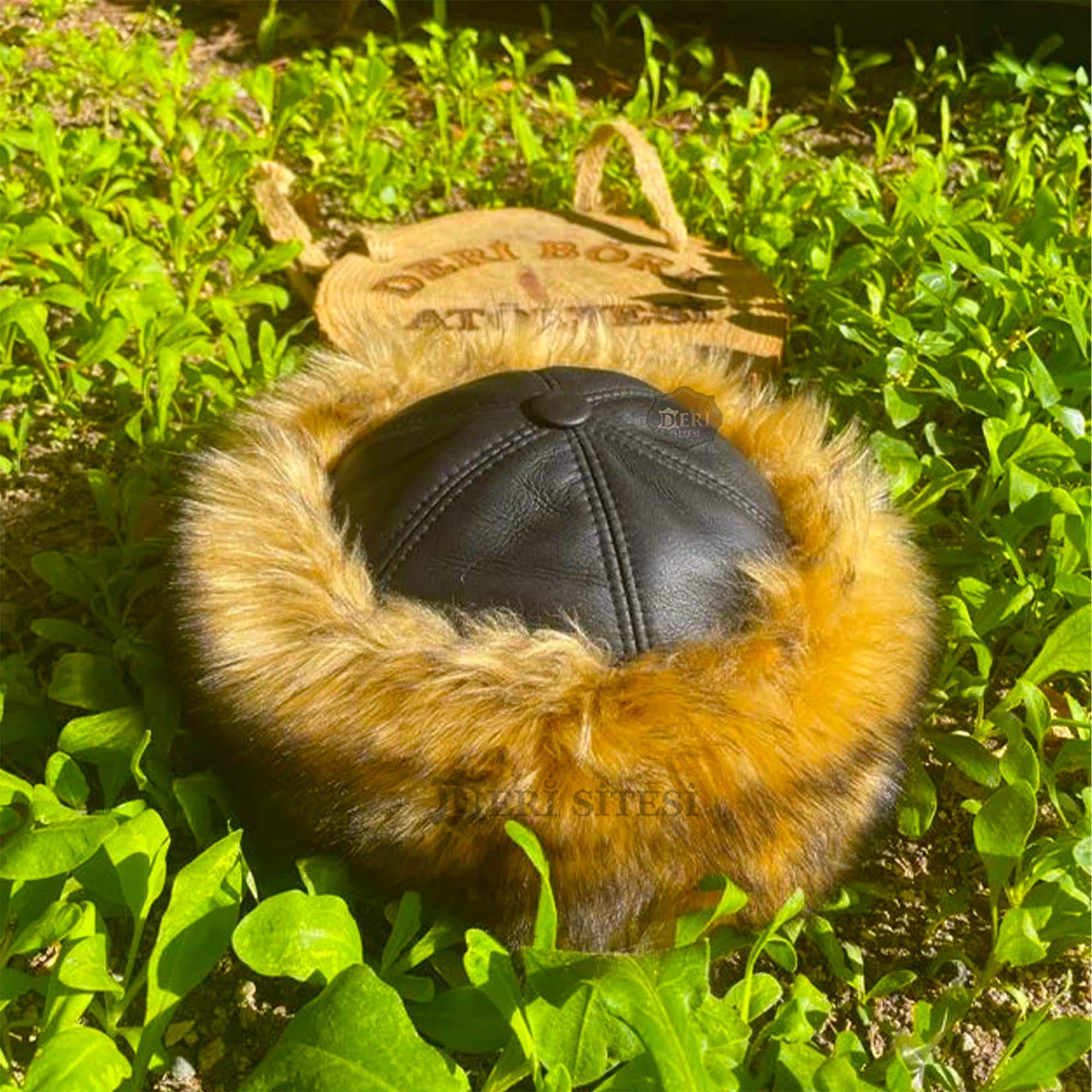 Wolf Pattern Faux Fur Hat – Lamb Leather Top, Handmade  display picture 1