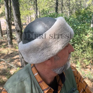 Men&#39;s Winter Fur Hat - Shearling Sheepskin Winter Fur Beanie Hat - Handmade Warm Leather Hat -Unique Gift for Outdoor Enthusiasts