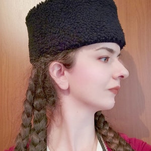 Black Sheepskin Caucasus Hat Unisex Winter Hat Handmade Leather Hat Medieval Hat Anatolian Hat XS S M L XL 2XL image 2