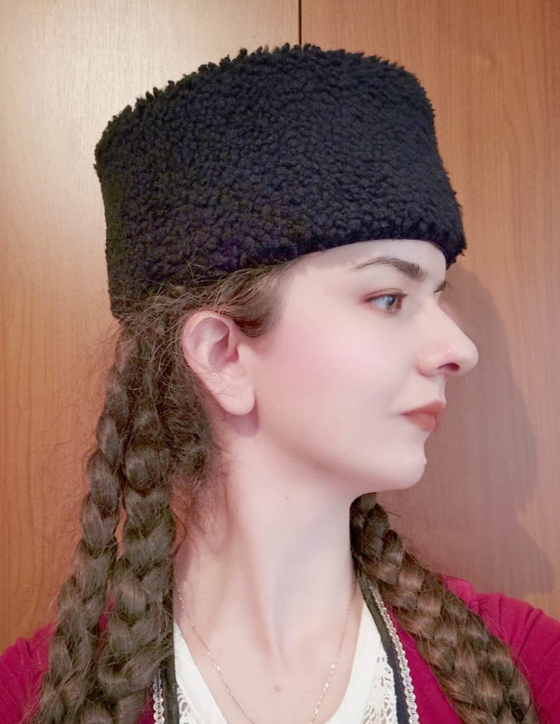 Black Sheepskin Caucasus Hat Unisex Winter Hat Handmade Leather Hat Medieval Hat Anatolian Hat XS S M L XL 2XL image 2