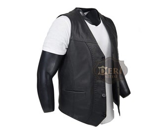 Premium 100% Lamb Leather Vest - Black Sheepskin Men's Vest - Free Shipping - Best Gift