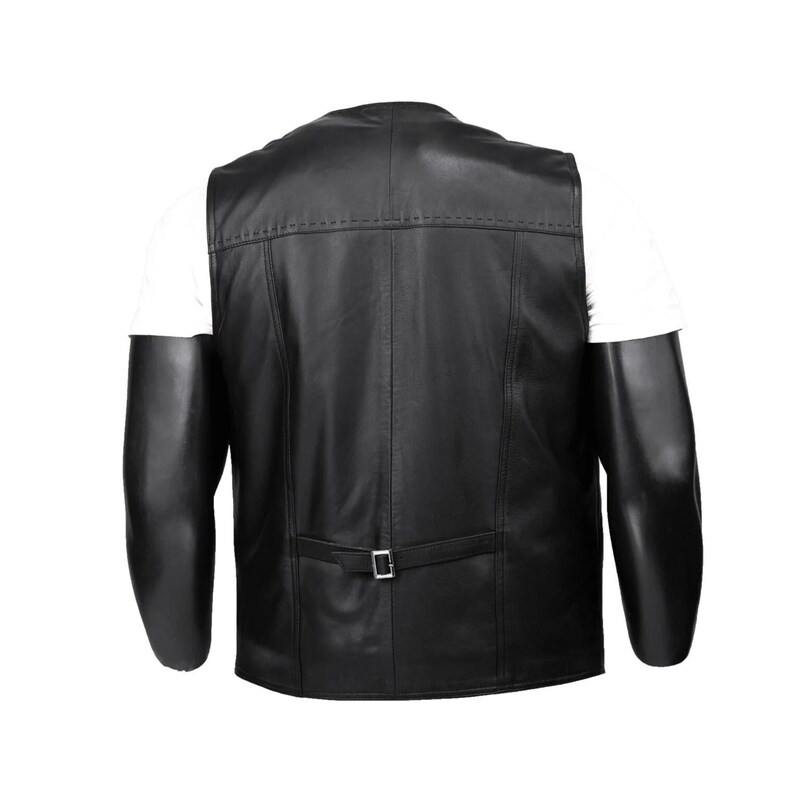 Men's Leather Vest - Soft Black Lambskin Motorcycle Waistcoat- Handmade Fit Turkish Sheepskin Gilet