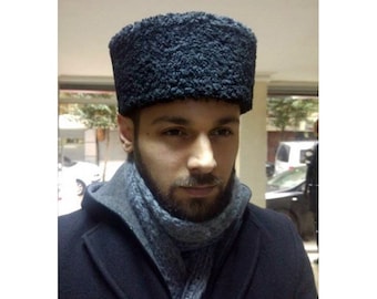 Black Sheepskin Caucasus Hat - Unisex Winter Hat - Handmade Leather Hat - Medieval Hat - Anatolian Hat - XS- S - M - L - XL - 2XL